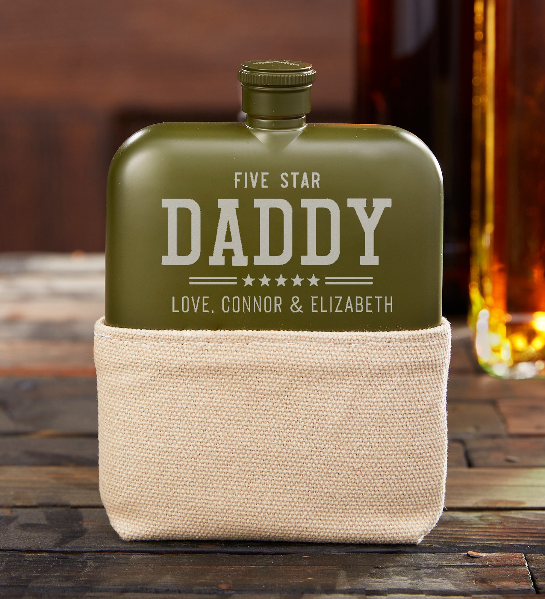 Five Star Dad Foster & Rye® Personalized Matte Army Green Flask